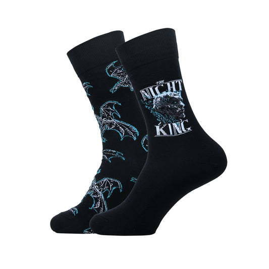 BALENZIA X GAME OF THRONES THE NIGHT KING & VISERION, THE ICE DRAGON CREW LENGTH SOCKS FOR MEN (FREE SIZE) (PACK OF 2 PAIRS/1U)BLAC