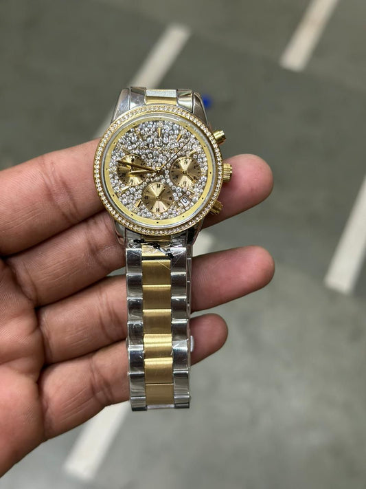 Cim Silver Gold Chain Diamond Dial Ladies Watch 901760