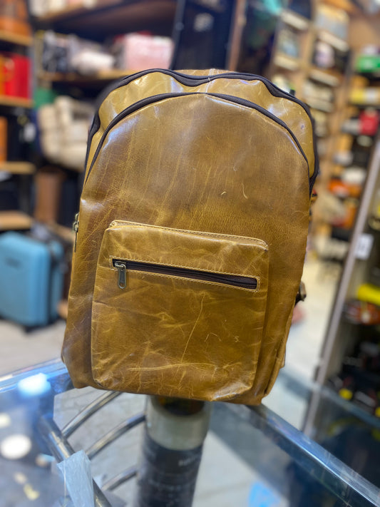 Tan Colour With Plain Design Genuine Leather Premium Quality Backpack 44401