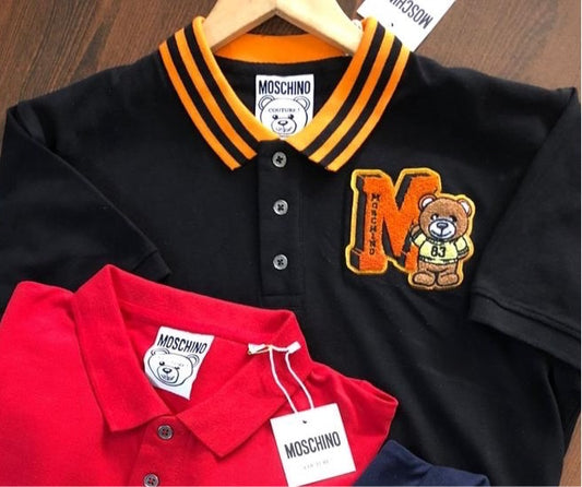 SOM MOS Black Colour With Orange Teddy Front Print Premium Quality Collar Tshirt 788515