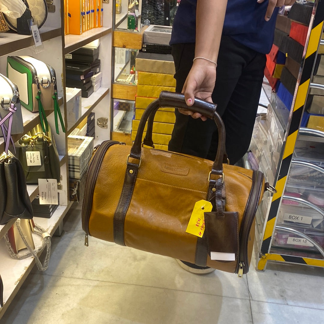 Luxury d’allure Tan Genuine Leather Duffle GYM Bag 1038