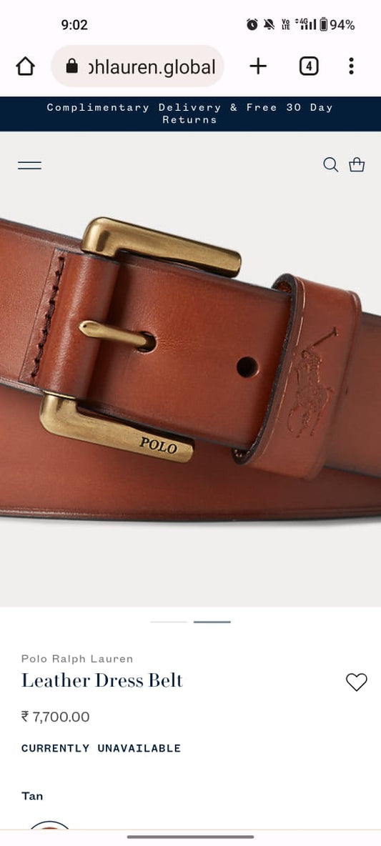 LOP Brown Colour Sliver Buckle Genuine Leather Surplus Men’s Belt
