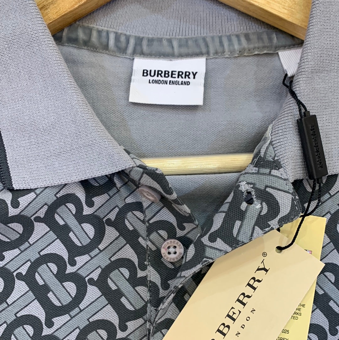 BUR Gray Colour Bur Print in Full Half Sleeves Collar TShirt