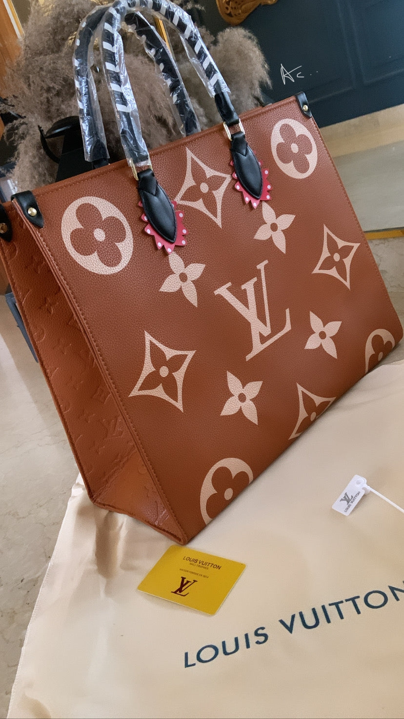 UOL VL Tan Colour Monogram VL Print Heavy Quality Ladies Tote Bag 4157 –  Luxury D'Allure