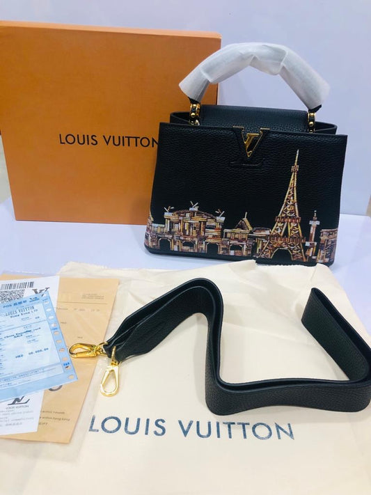 L UOL ￼￼ Eiffel Tower Print premium quality Leather Samll Ladies Bag 94740