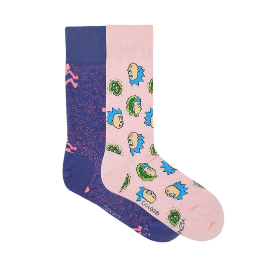 BALENZIA RICK AND MORTY COTTON CREW SOCKS FOR MEN (PACK OF 2) (FREE SIZE) (PINK, PURPLE)