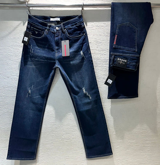 ARP Navy Blue Colour With Rough Design Premium Quality Straight Fit Jeans 54004