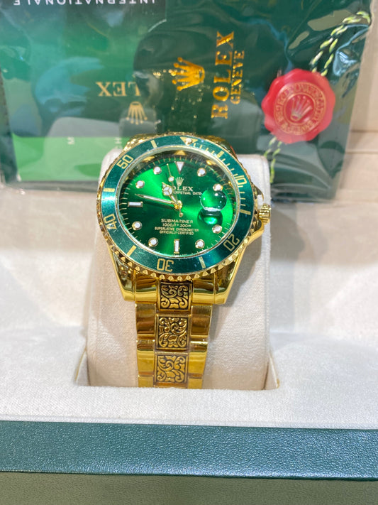 LOR Gold Chain Green Gold Dial Green Ring Classic Man Watch 987576
