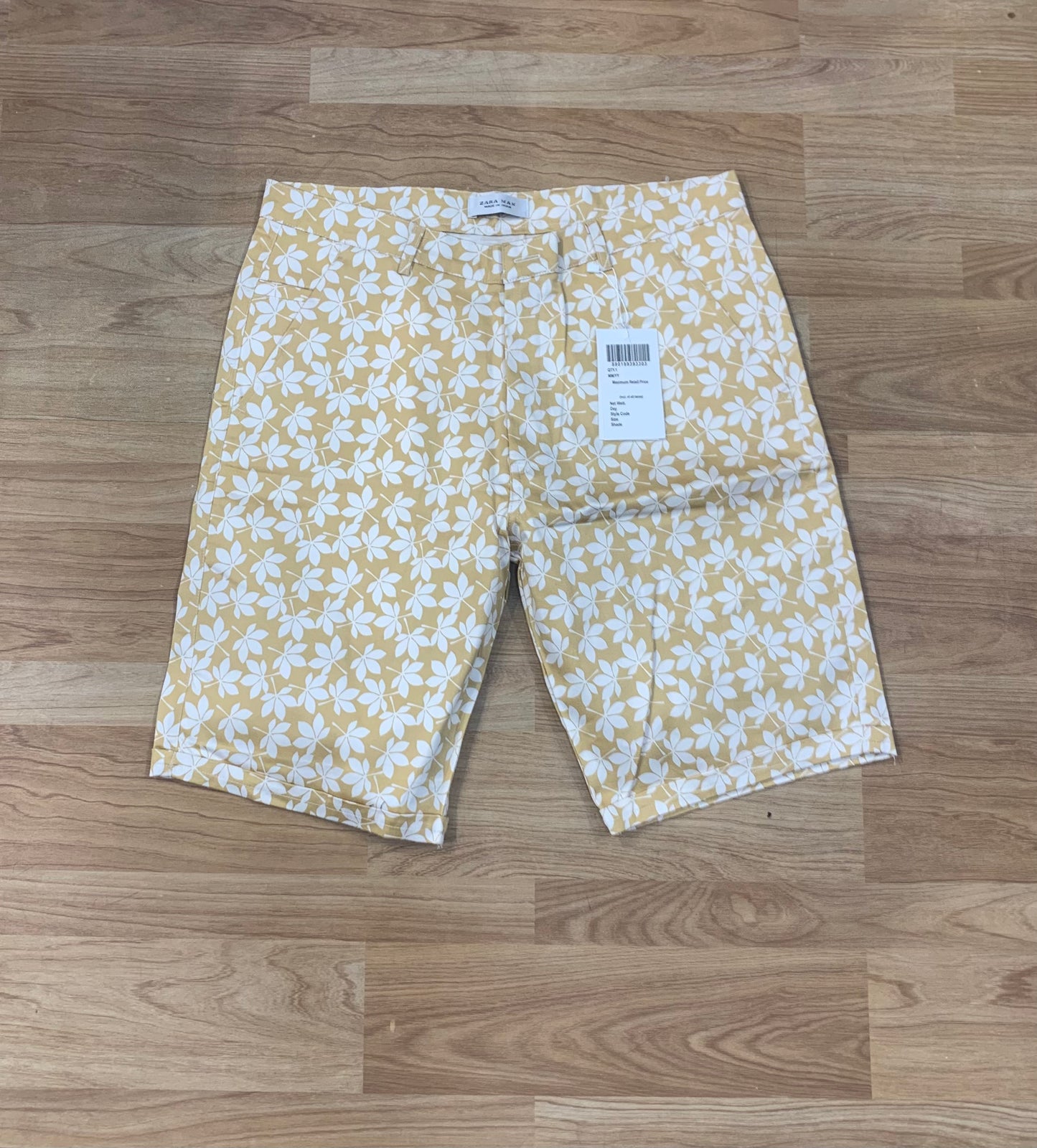 ZR RAZ Yellow Colour with White Flower Print Premium Quality Cotton Shorts 99932