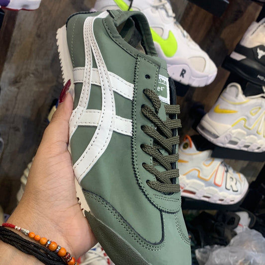 Olive Green Colour White Stripes Running Sneaker Shoes Tiger 350522