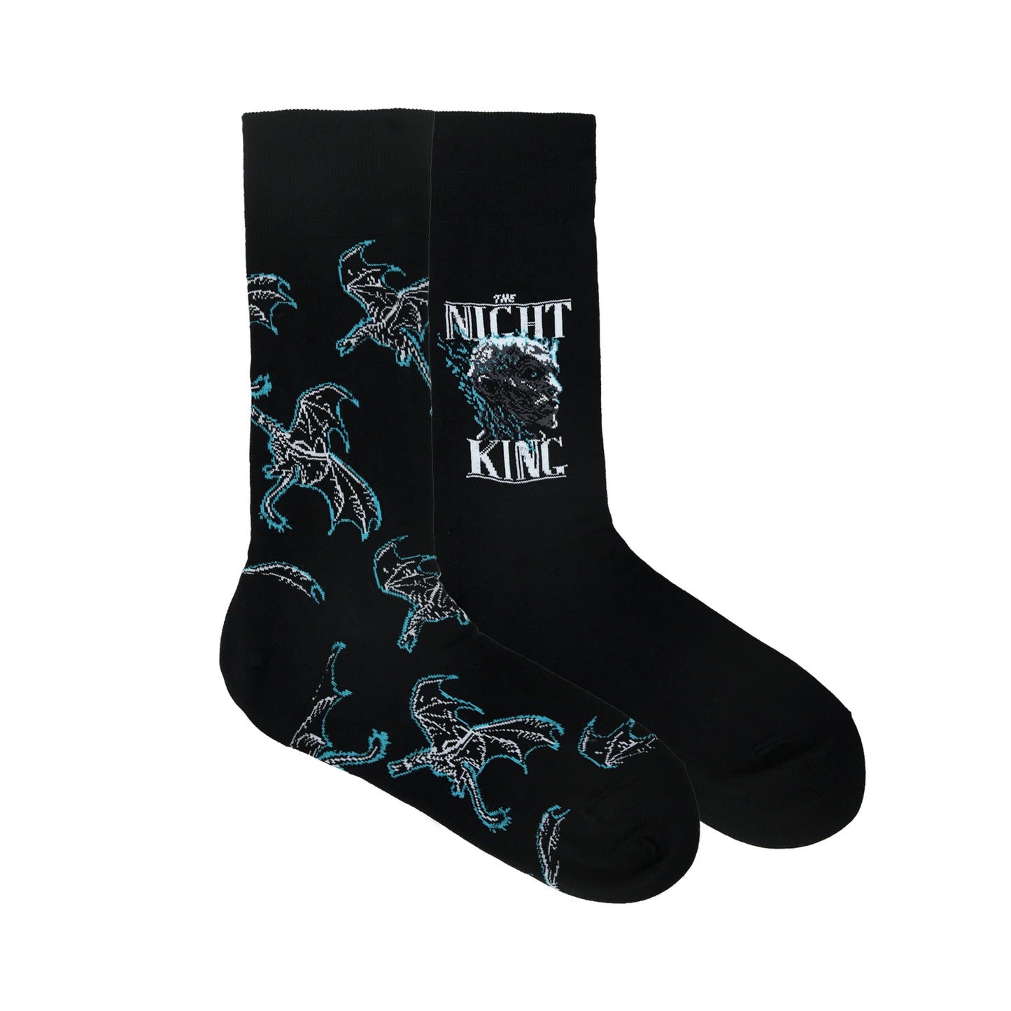 BALENZIA X GAME OF THRONES THE NIGHT KING & VISERION, THE ICE DRAGON CREW LENGTH SOCKS FOR MEN (FREE SIZE) (PACK OF 2 PAIRS/1U)BLAC
