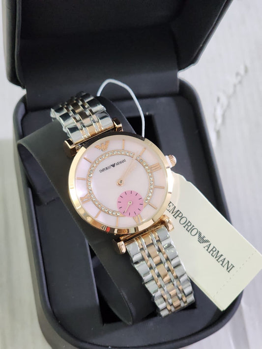 Mra Silver Copper Chain Pink Stud Chrono Dial Ladies Watch 401806
