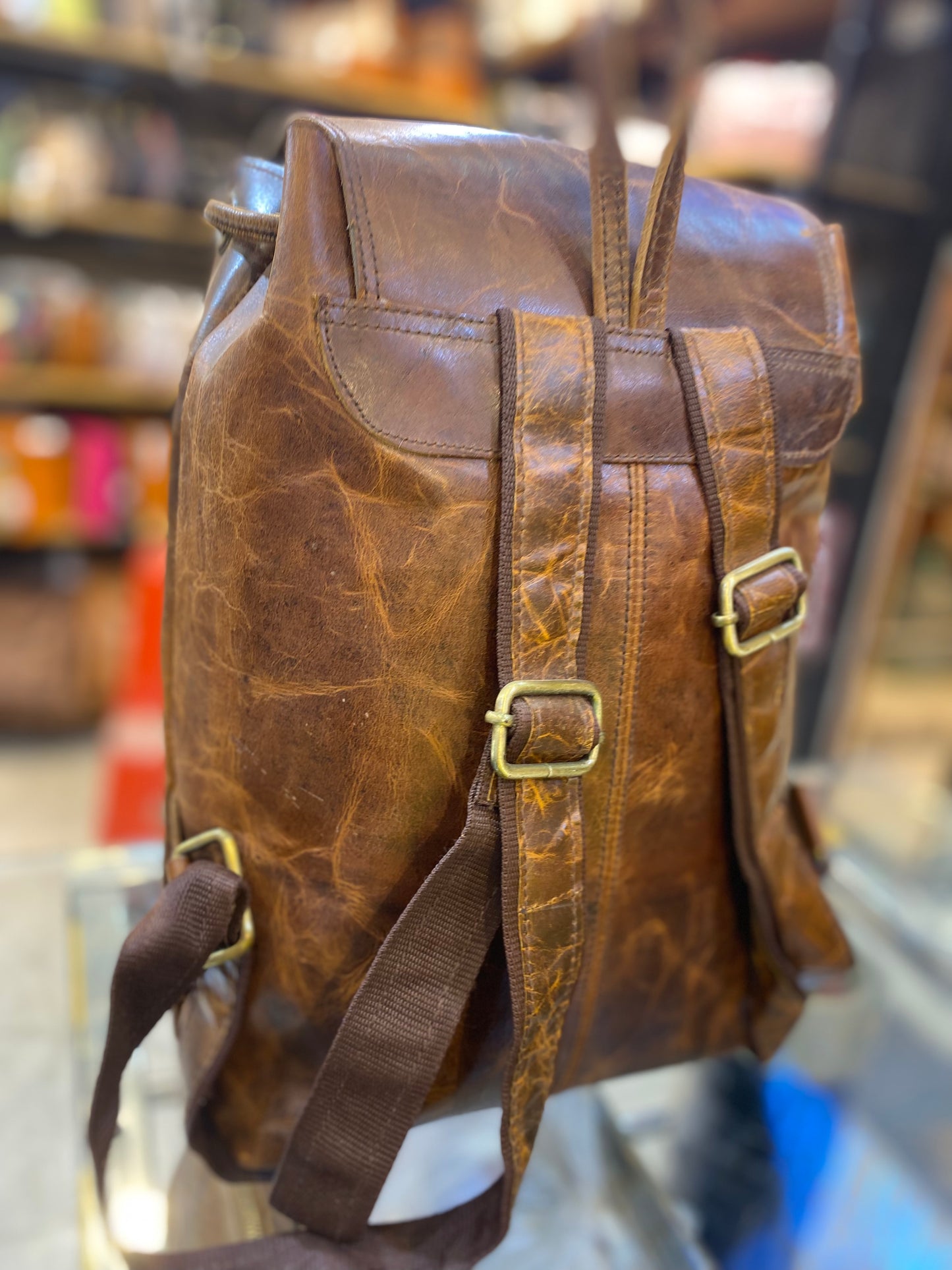 Brown Colour With Plain Design Genuine Leather Premium Quality Backpack 44404