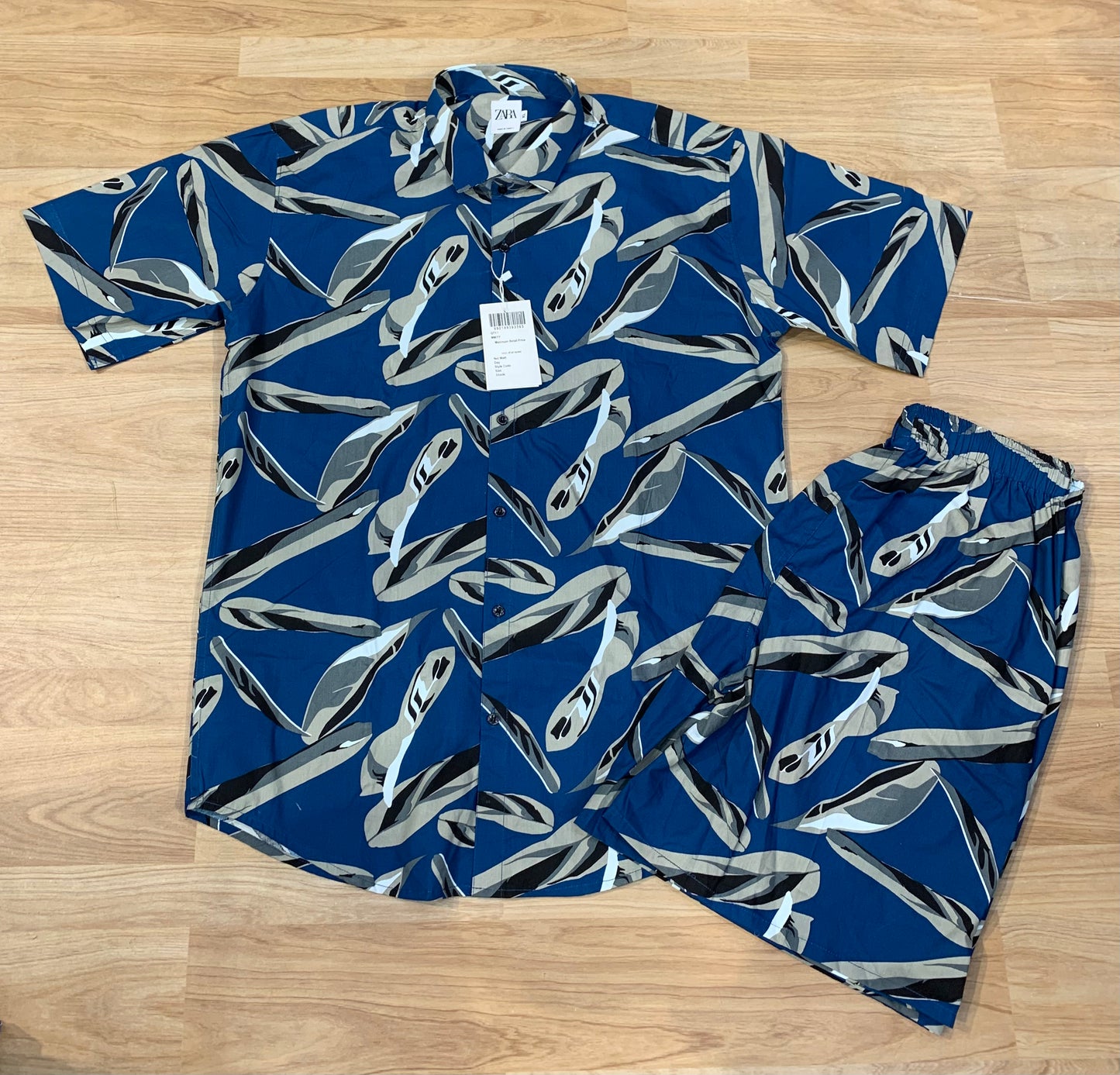 RAZ Blue Colour Leaf Print imported Half Sleeve Shirt with Shorts Coord Set 77752