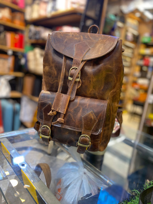 Brown Colour With Plain Design Genuine Leather Premium Quality Backpack 44404