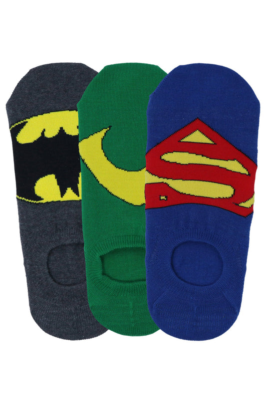 BALENZIA JUSTICE LEAGUE MEN'S COTTON SNEAKER SOCKS WITH ANTI SLIP SILICON - SUPERMAN, BATMAN, AQUAMAN -(PACK OF 3 PAIRS/1U)- SNEAKERS