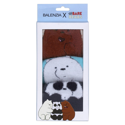 WE BARE BEARS BY BALENZIA FUR LOWCUT SOCKS GIFT PACK FOR WOMEN (PACK OF 3 PAIRS/1U)(FREESIZE) D.GREY,WHITE,BROWN