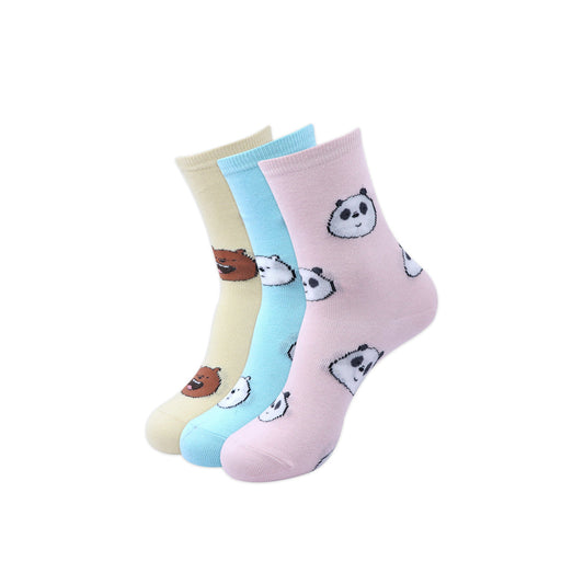 WE BARE BEARS BY BALENZIA HIGH ANKLE SOCKS FOR WOMEN (PACK OF 3 PAIRS/1U)-MULTICOLOR