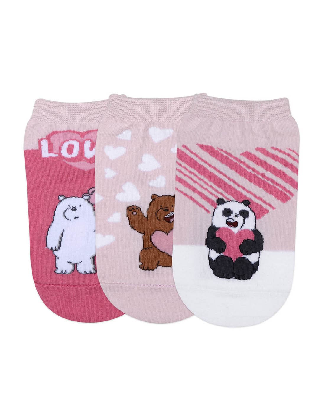 WE BARE BEARS BY BALENZIA HIGH ANKLE SOCKS FOR WOMEN (PACK OF 3 PAIRS/1U)-MULTICOLOR