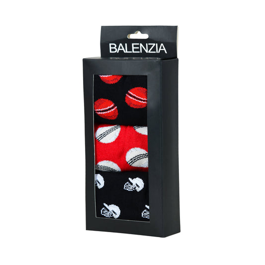 BALENZIA MEN'S CRICKET LOWCUT SOCKS- BLACK, RED (PACK OF 3)
