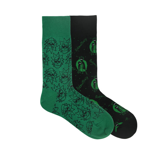 BALENZIA RICK AND MORTY COTTON CREW SOCKS FOR MEN (PACK OF 2) (FREE SIZE) (GREEN, BLACK)