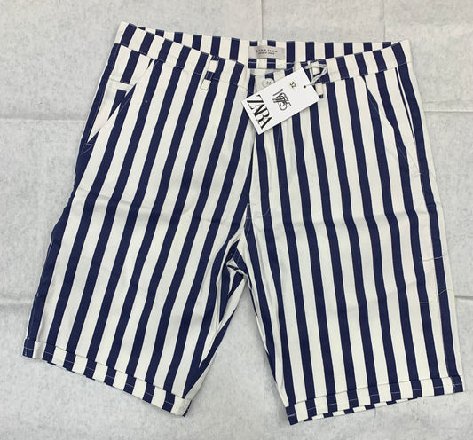 Zr Raz Navy Blue White Colour Line Design Denim Men Shorts 93305