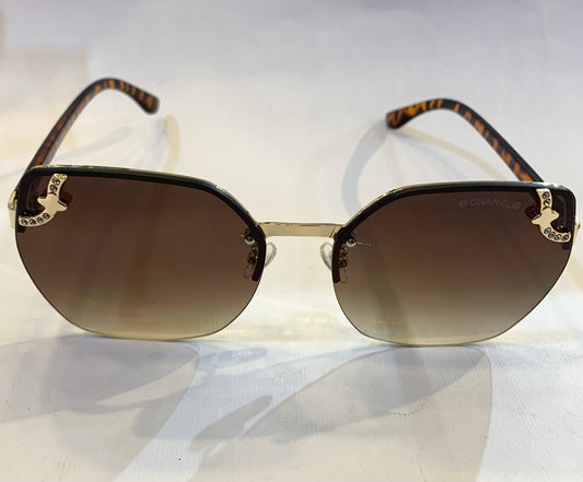 AHC Golden Frame leopard Print Stick Brown Shade Sunglasses