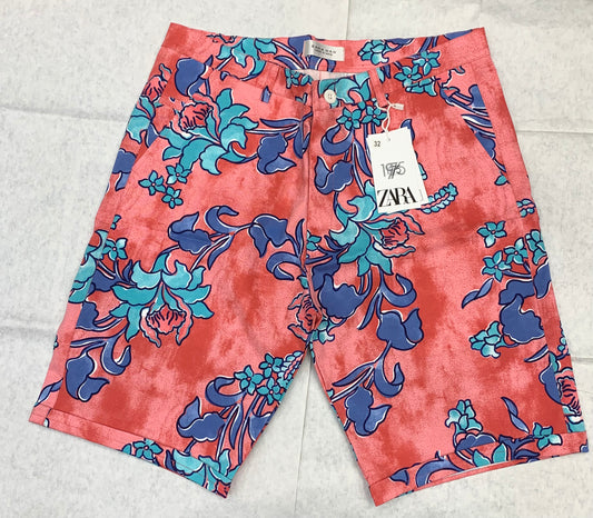 Zr Raz Red Colour Floral Design Denim Men Shorts 93311