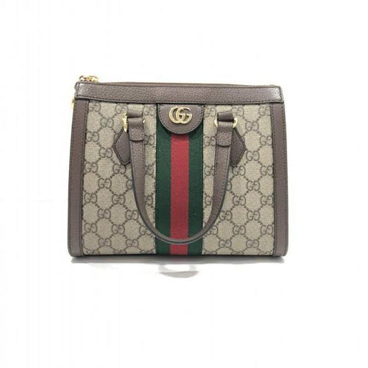 Cug Brown Cream Colour GG Print Red Green Stripe Design Premium Quality Small Ladies Hand Tote Bag Ladies Bag 50024