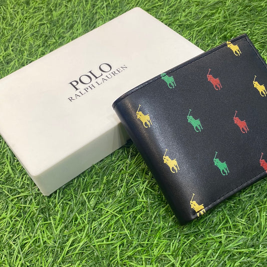 Black Colour LOP POL With Red Yellow Green Horse Print Genuine Leather Men Wallet 10001