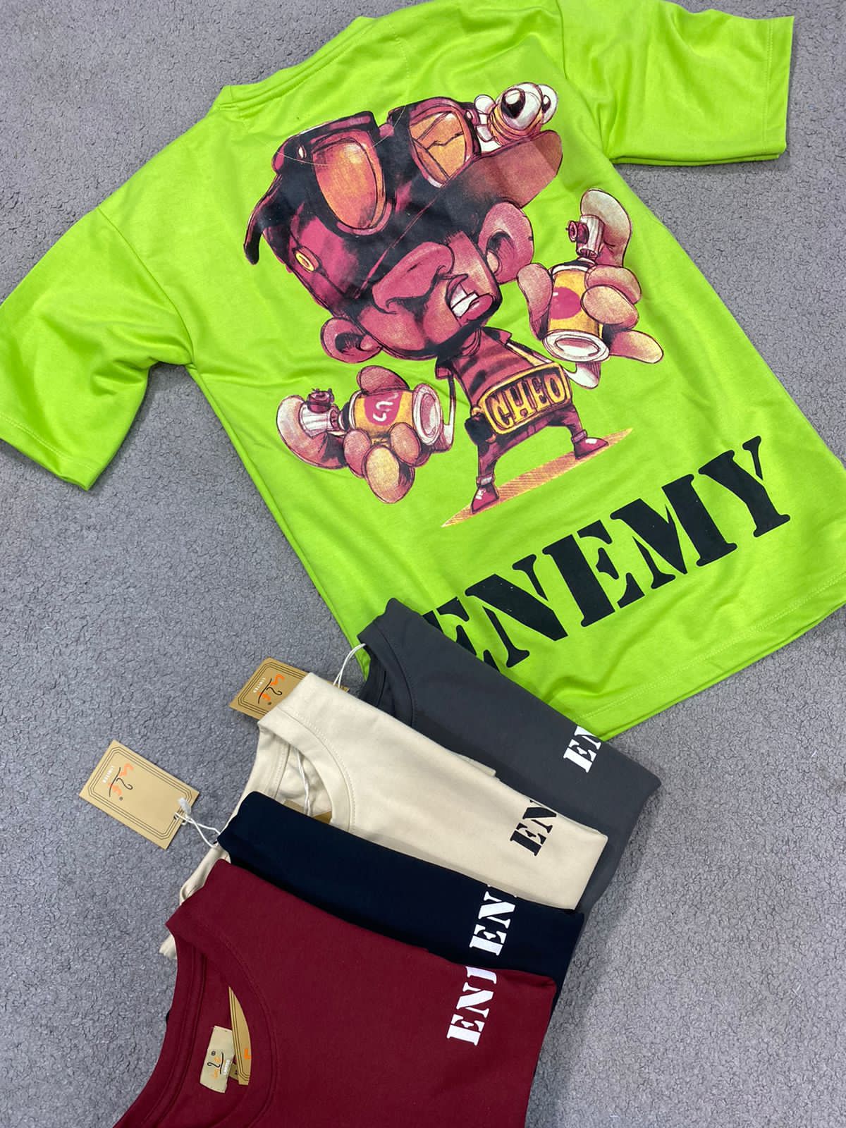 UF Limited Neon Colour With Enemy Back Print Drop Shoulder TShirt 108610