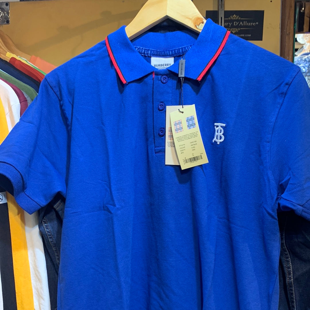 BUR Navy Blue Colour white BT Print Half Sleeves Collar TShirt 110219