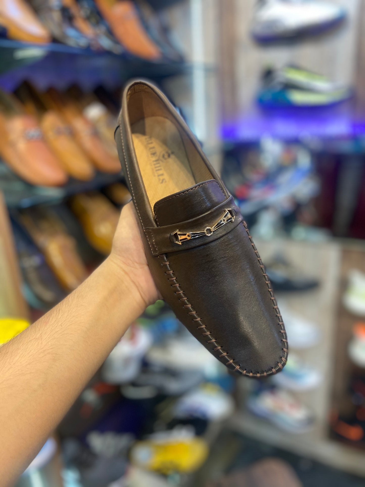 Brown Blue Hills Buckle Loafers Shoes For Men Model Number 1984