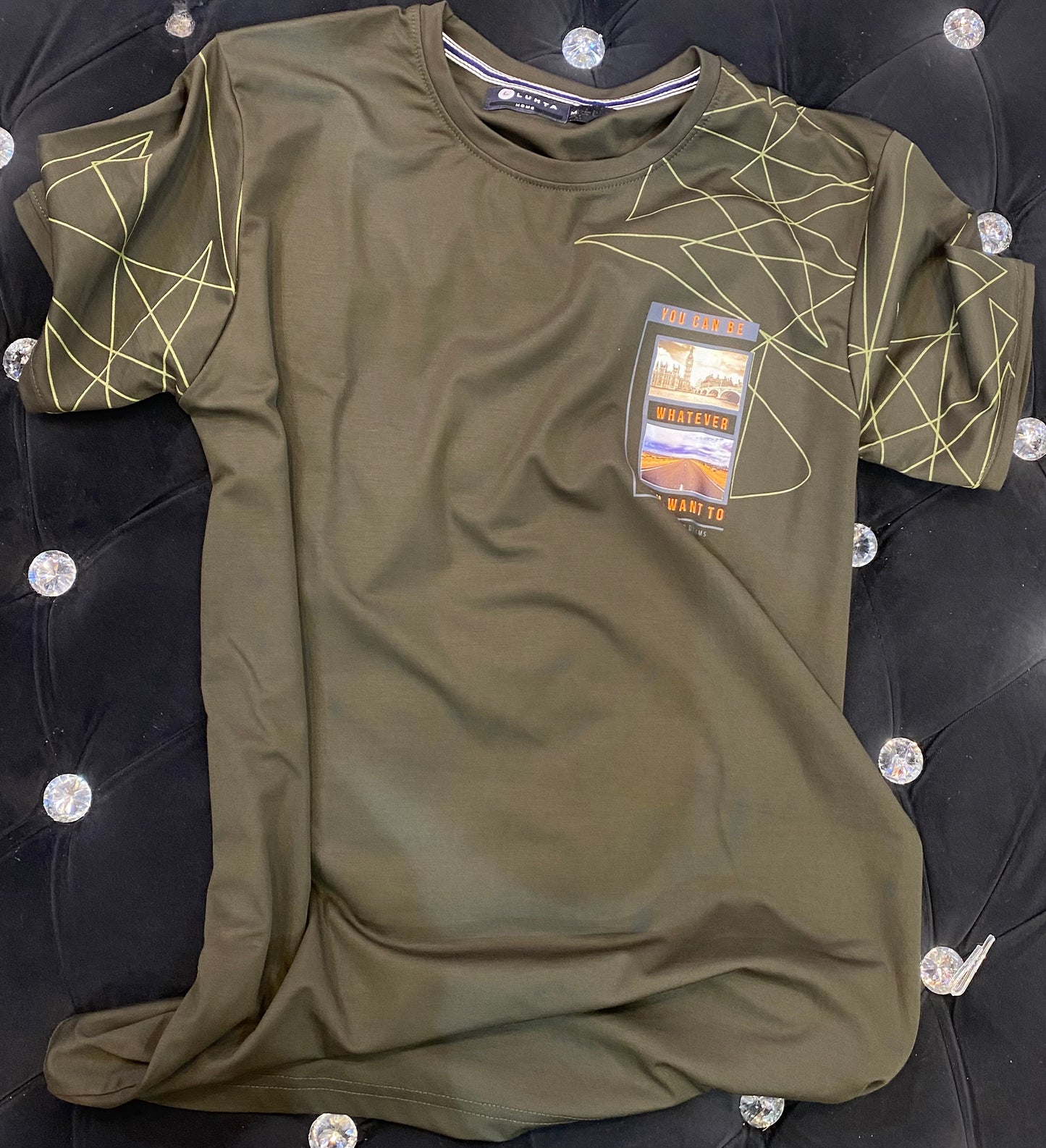 HUL Olive Green Colour with Print Lycra Cotton TShirt 381310