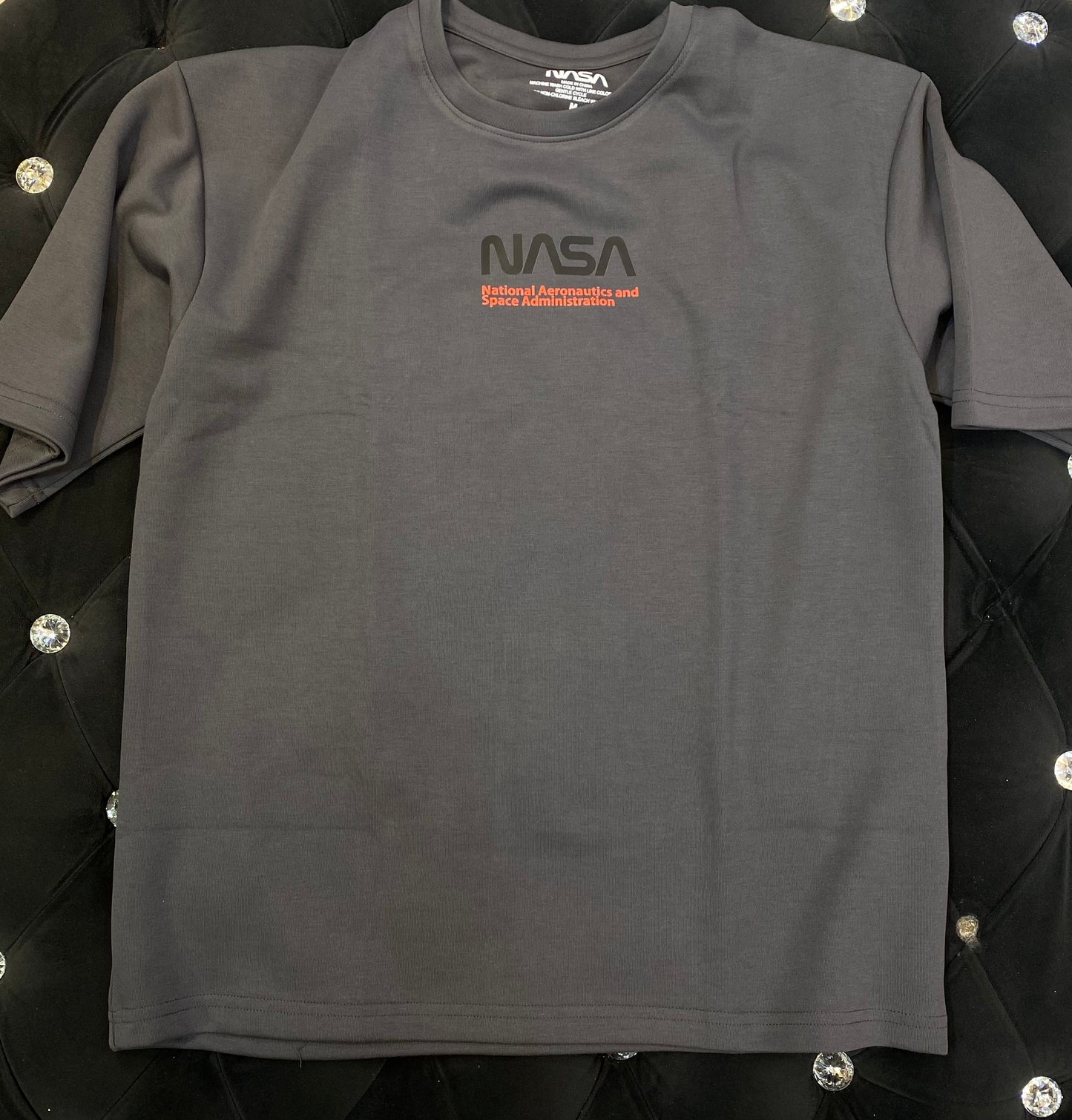NASA Dark Grey Colour With NASA Back Print Lycra Fabric Drop Shoulder TShirt 298140