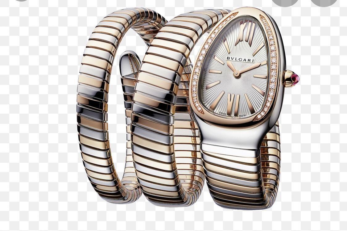 LVB Copper Silver Snake Chain Ladies Stud White Dial Watch 401025