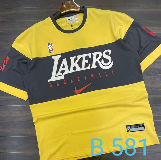 Sky Blue White Colour Lakers Printed Drop-Shoulder T-Shirt