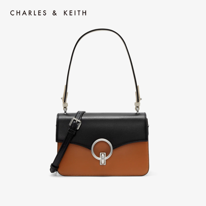 Tan Black Charles & Keith Cross Body Sling Bag 2020 Spring Ck 2 - 20701016 - 1 Metal Ring With Portable Shoulder Bag