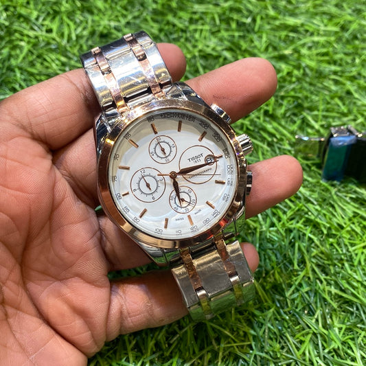 Luxurious Silver Copper Chain White Dail Chronograph Chain Watch For Men 401104