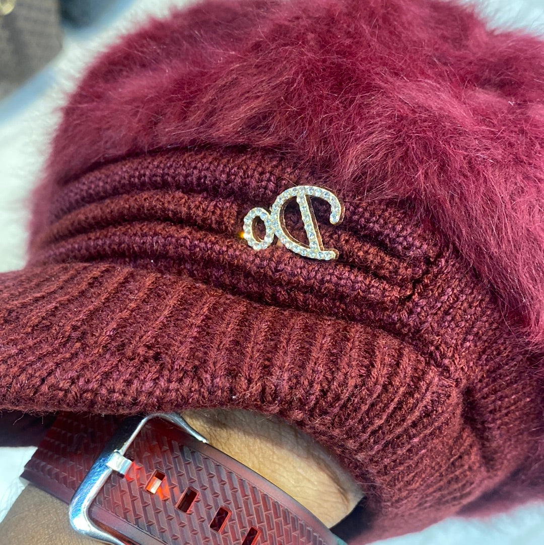 Maroon Colour DO Wool Women's Fashion Hat Plush Knitted Wind Shield Ear Guard Solid Color Atmosphere Simple Autumn and Winter Warm Hat DO Cap 9354