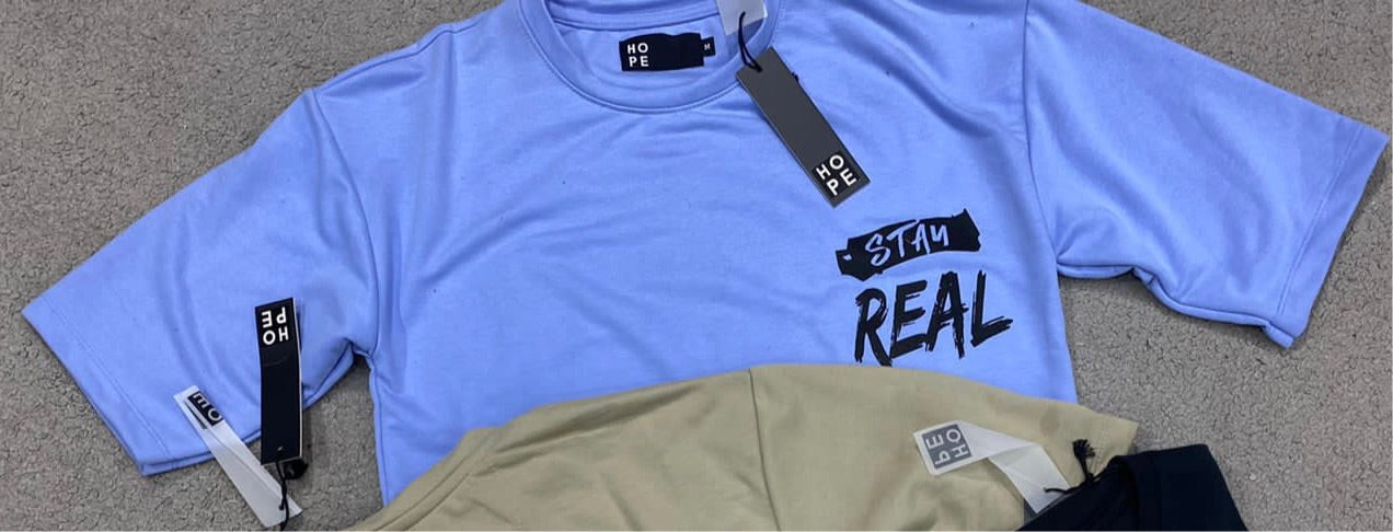 HOPE Blue Colour With Stay Real Back Print Drop Shoulder TShirt 108557