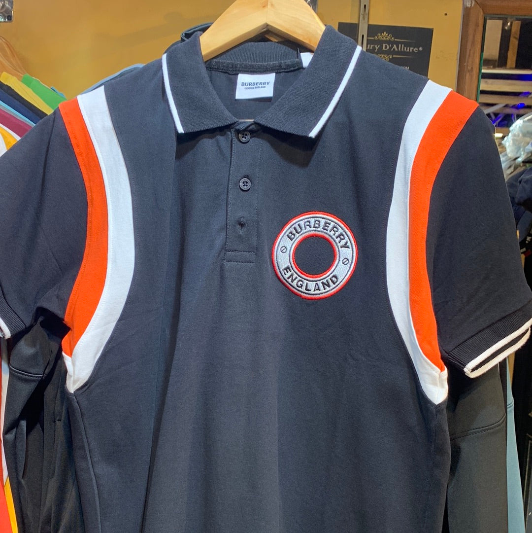 BUR Black White Orange Colour Bur Print in Full Half Sleeves Collar TShirt 110291