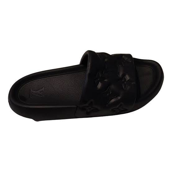 Vl UOL Black Colour Monogram Street Style Plain Slipper Sliders