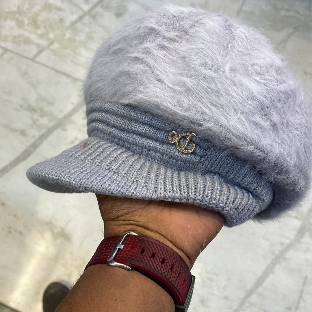 Grey Colour DO Wool Women's Fashion Hat Plush Knitted Wind Shield Ear Guard Solid Color Atmosphere Simple Autumn and Winter Warm Hat DO Cap 9357