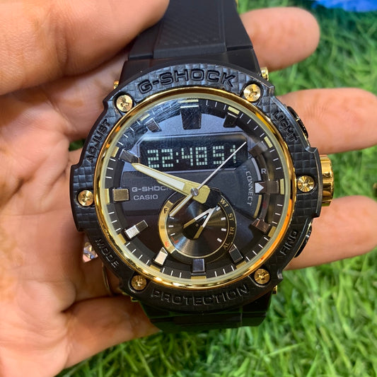 GSH Black strap gold black dial Chrono working water resistant Sports  watch