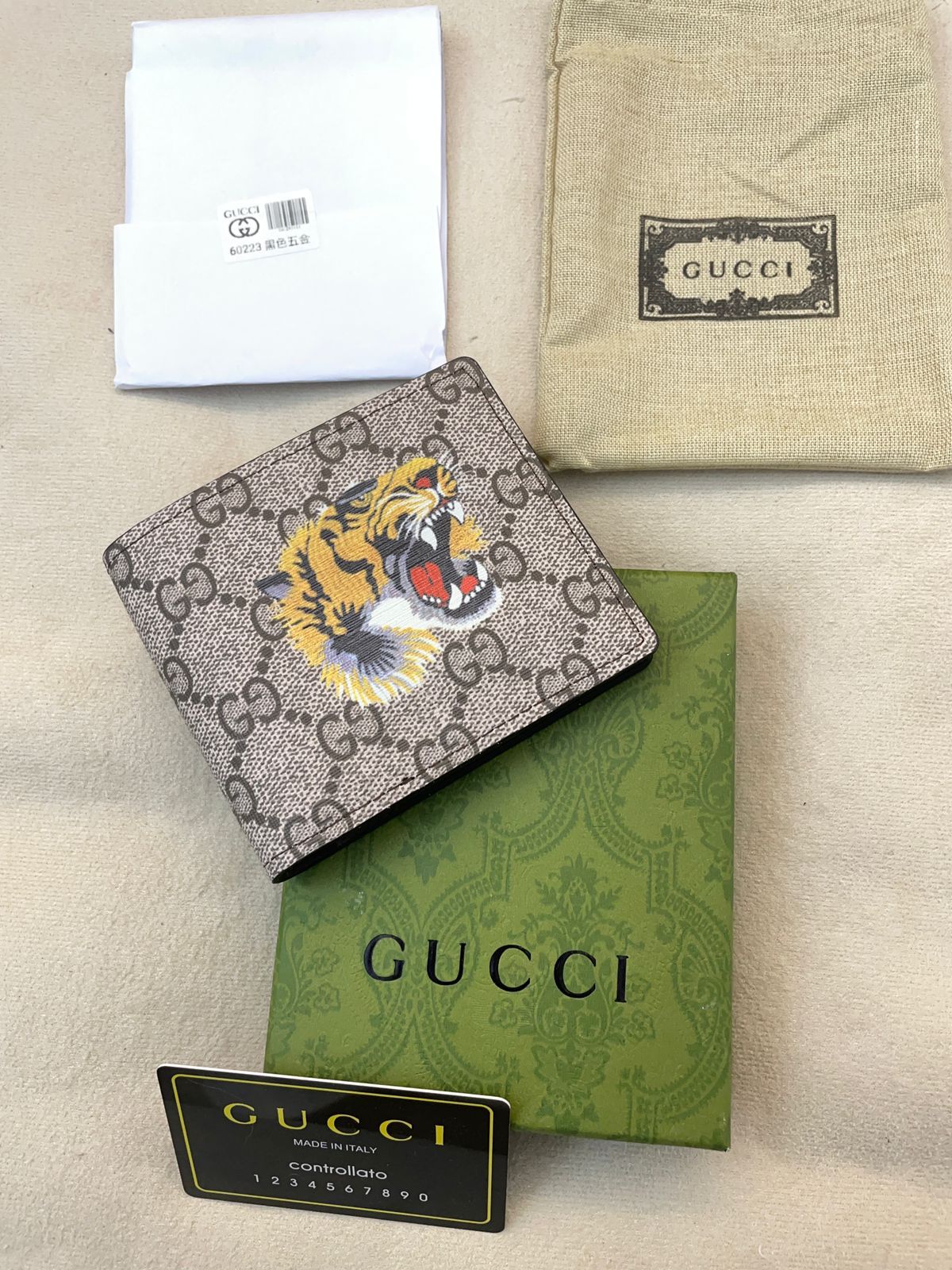 CUG Branded Luxury Italian Leather Men Wallet Model Silk Screen Apricot Tiger 60223070