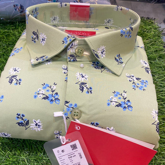 Sea Green Flower Printed Shirt Zr Rz Raj Jar Full Sleave 110412