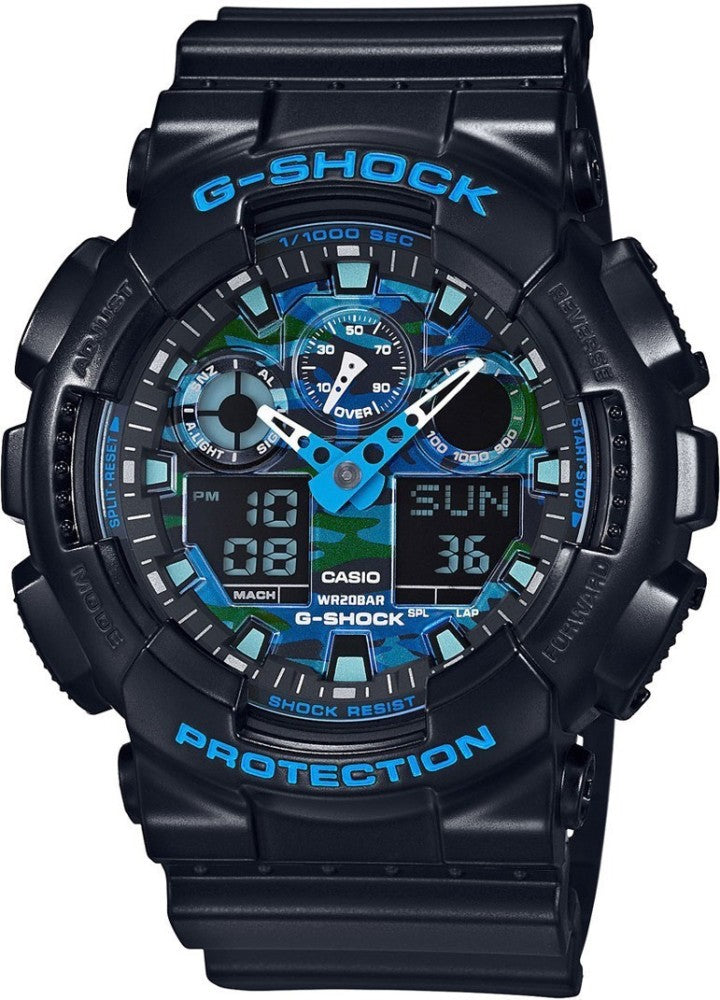 Gsh Hsg Black Strap Blue Dial Water Resistant Sports Watch