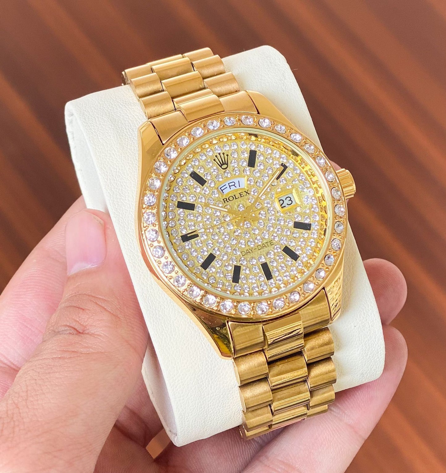 LOR Golden Gold Stud Diamond Watch for Him Her Men Ladies Watch 400693