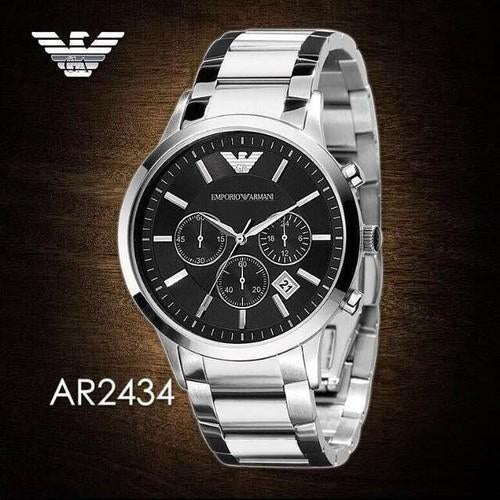 Mra Silver Chain Black Dial Chrono Watch for Men 401915